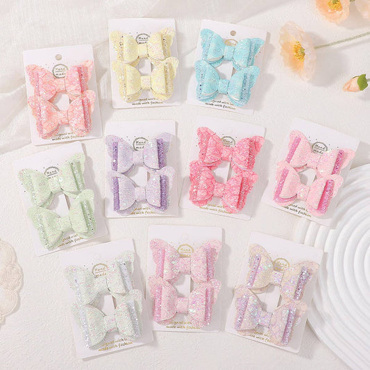 Cute Cartoon Glitter Bow Hair Clip Set