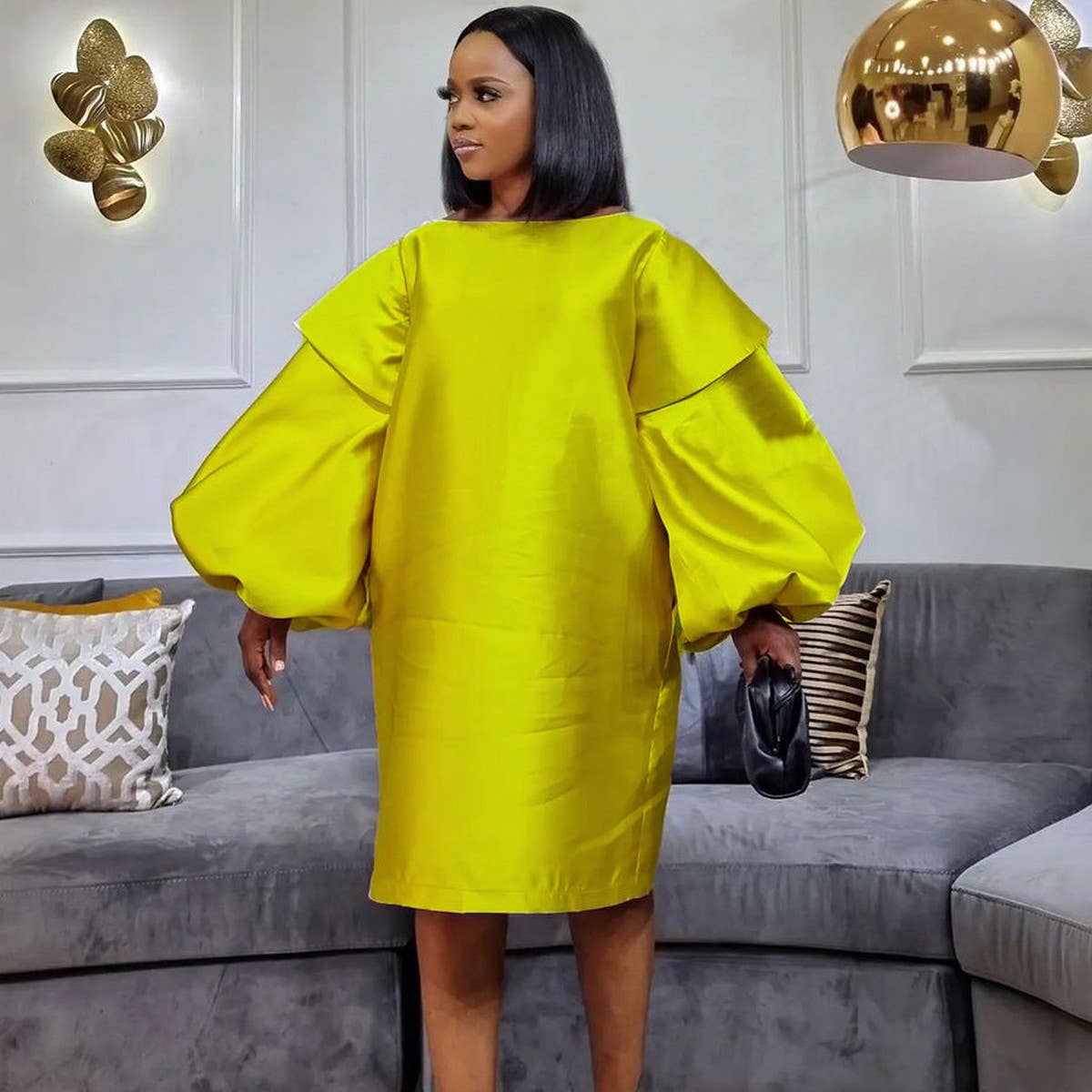 PLUS SIZE FASHION WOMEN'S LOOSE PUFF SLEEVE DRESS_CWDSD6167