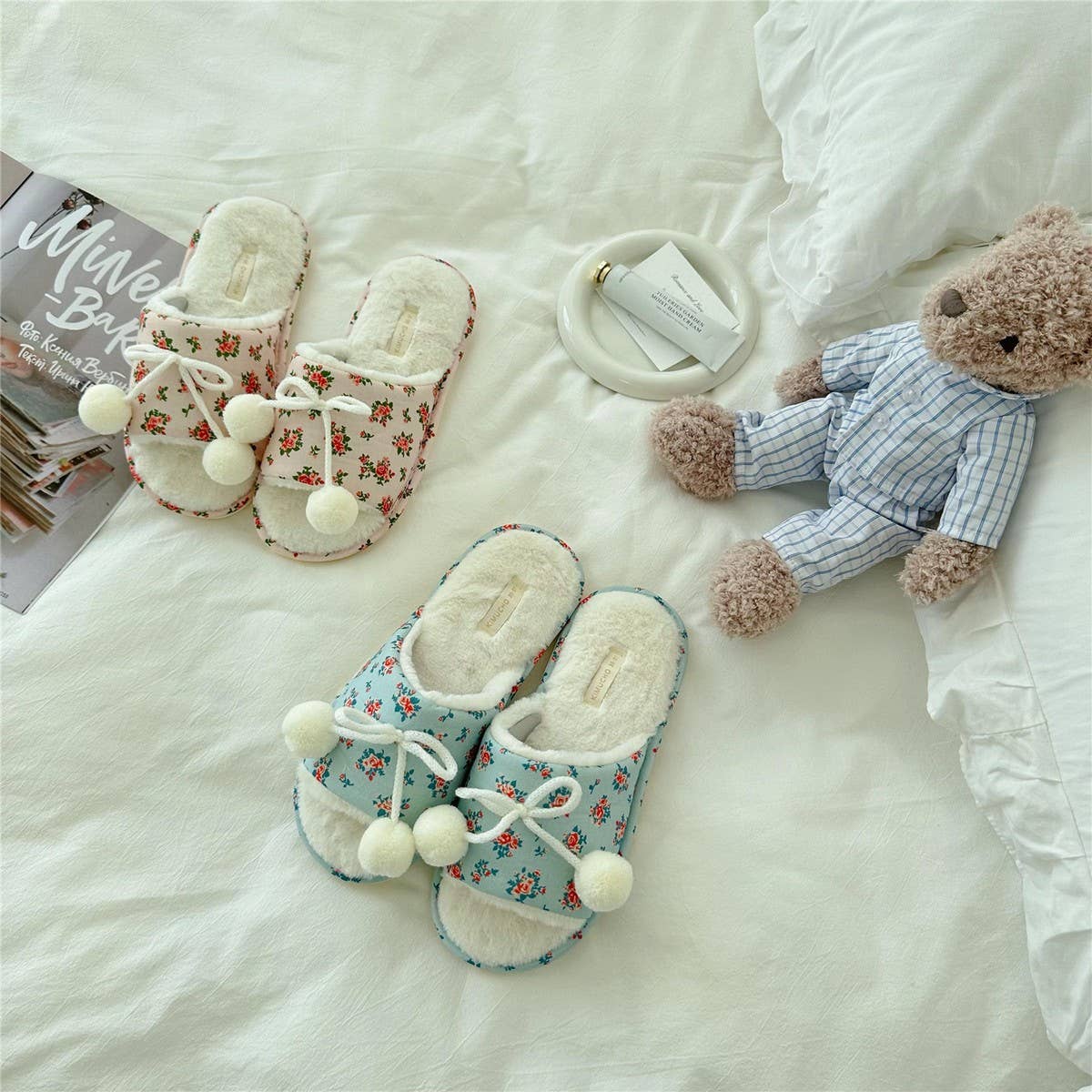 WOMEN'S WINTER FUR BALL STYLE OPEN TOE SLIPPERS