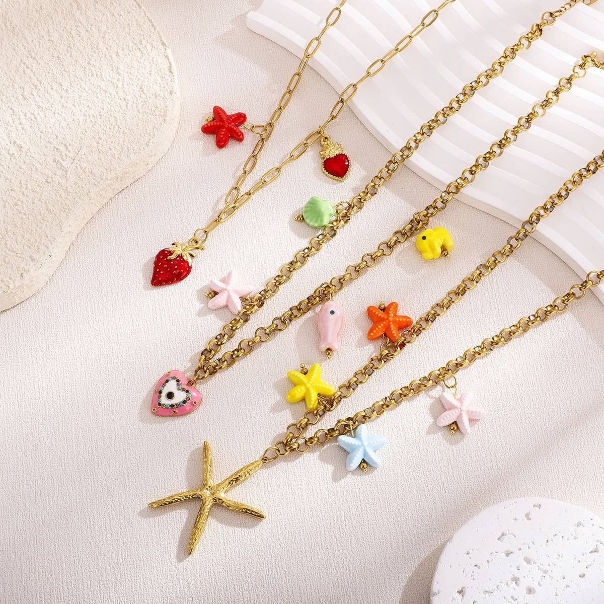 Fashion Steel Strawberry & Starfish Necklace_CWMM8823