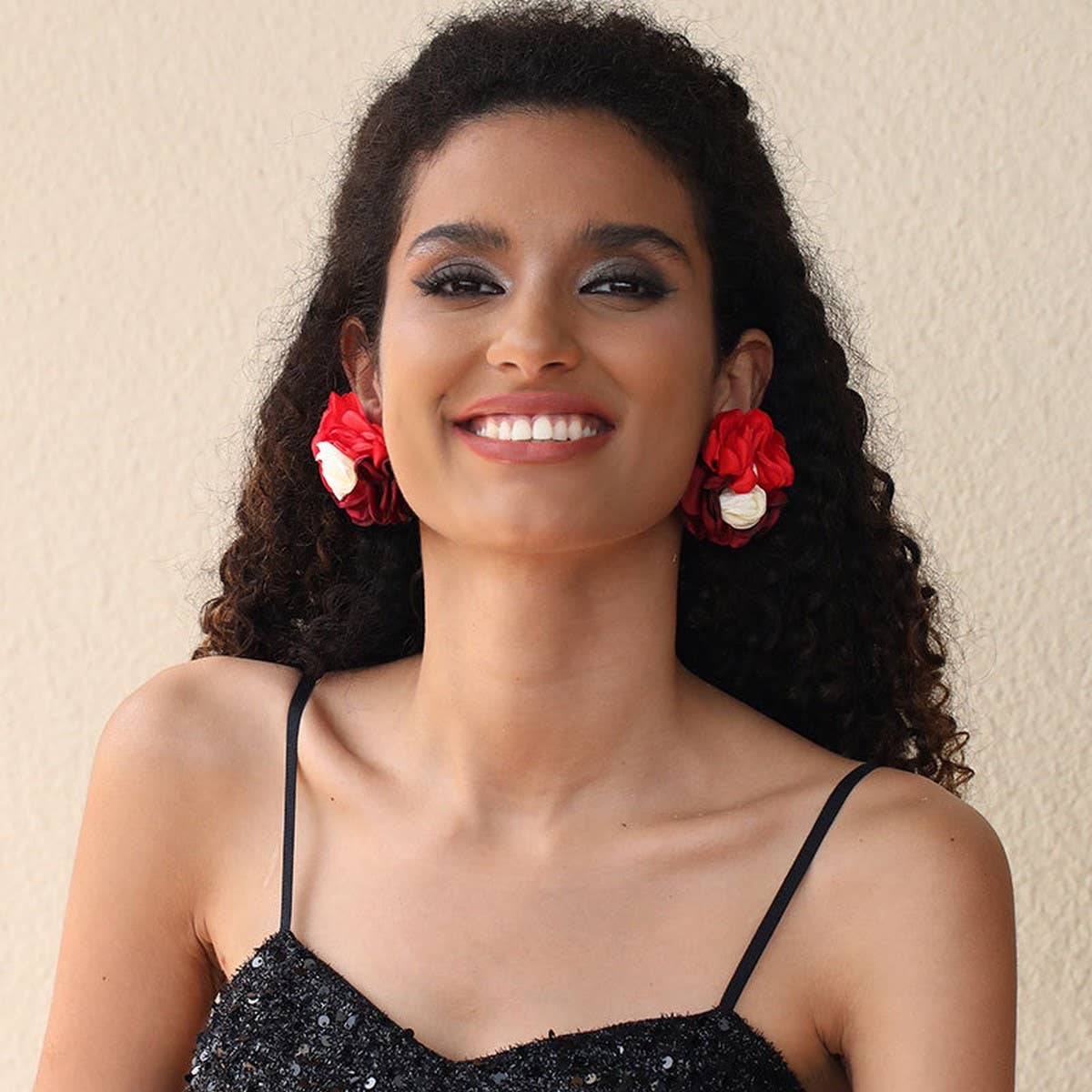 Colorblock Fabric Flower Stud Trendy Earrings