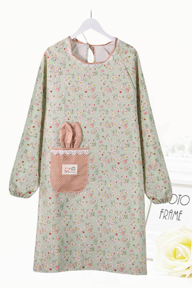 CWMM8271_HOUSEHOLD ANTI-OIL BREATHABLE FLORAL APRON COAT