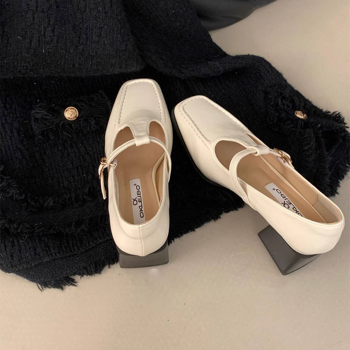 Silver Mary Jane Shoes Women Chunky Heel