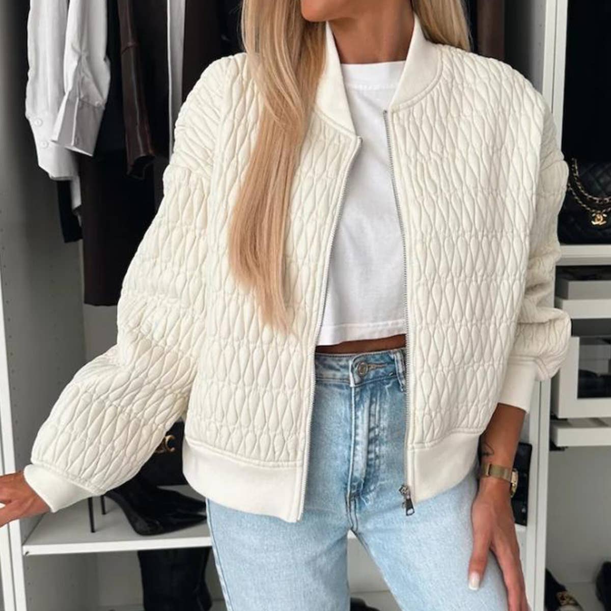 EMBROIDERED SHORT ZIPPER JACKET QUILTED JACKET