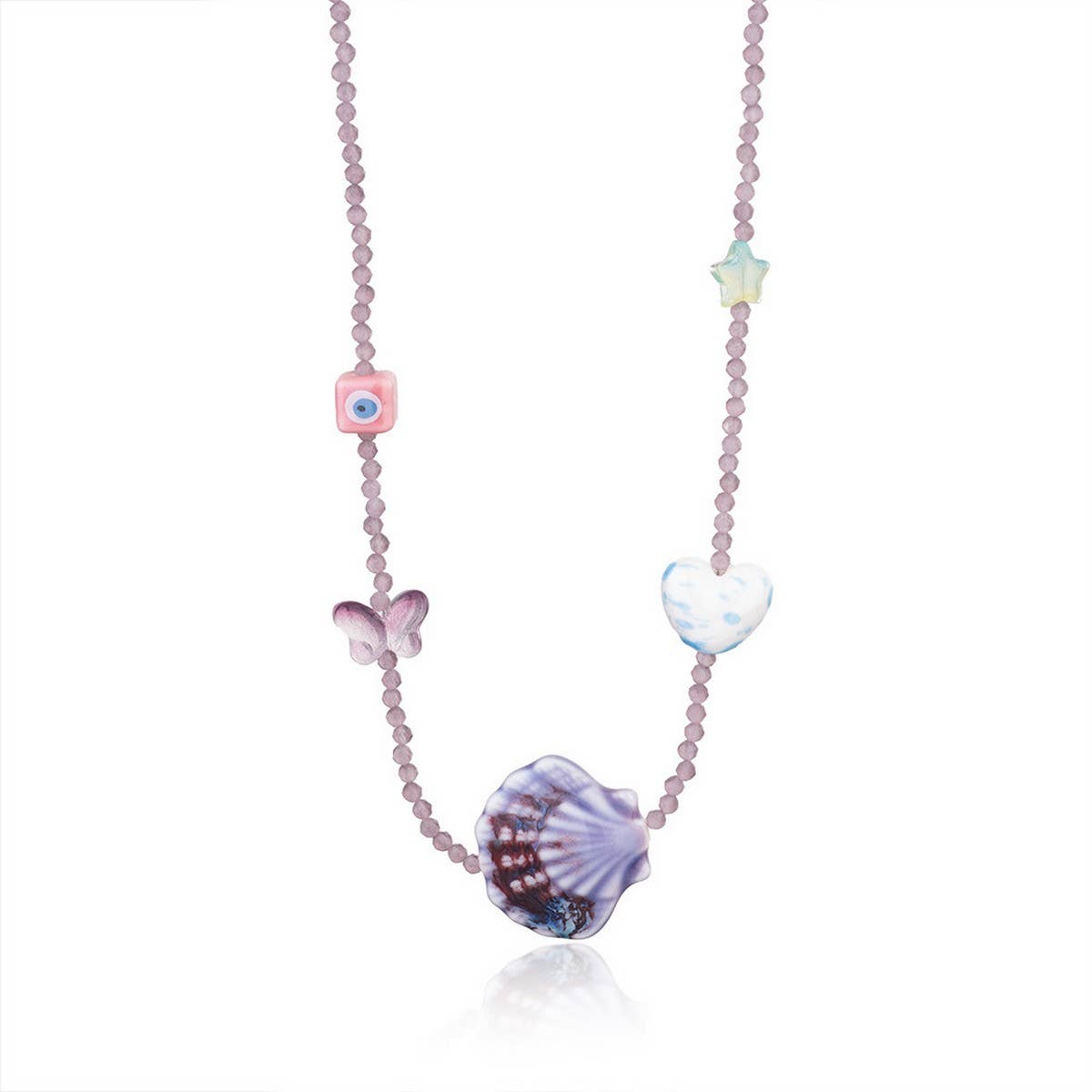 Unique Boho Glass Shell and Crystal Necklace