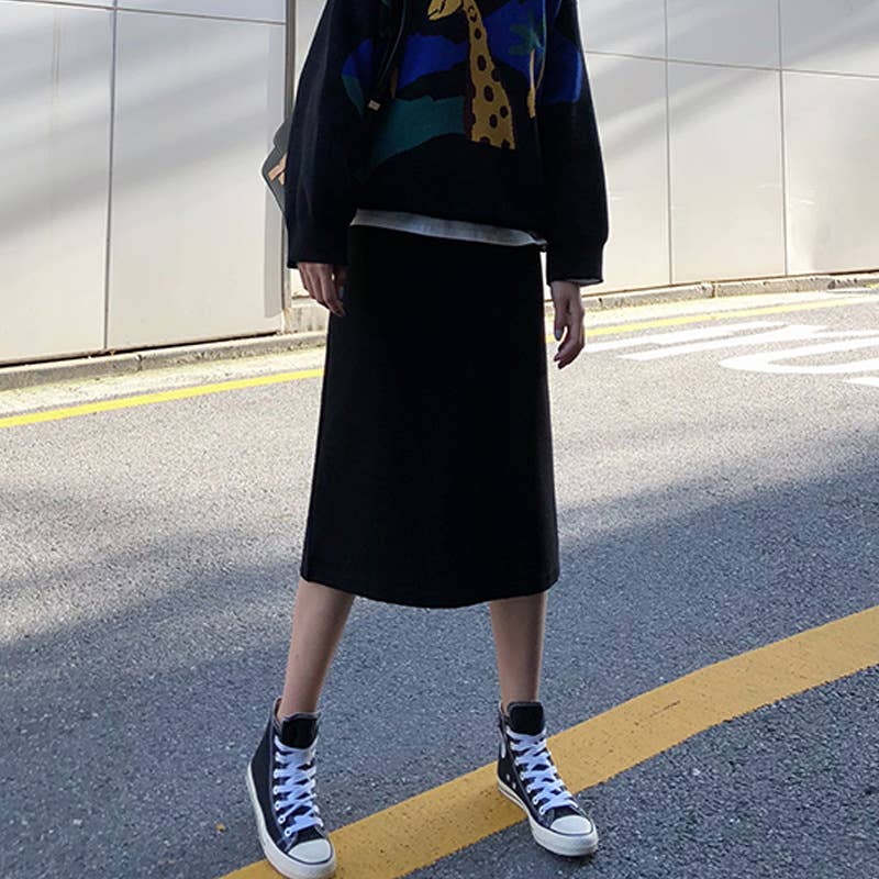 SPLIT A-LINE HIGH WAIST SLIM STRAIGHT TUBE SKIRT