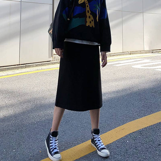 SPLIT A-LINE HIGH WAIST SLIM STRAIGHT TUBE SKIRT