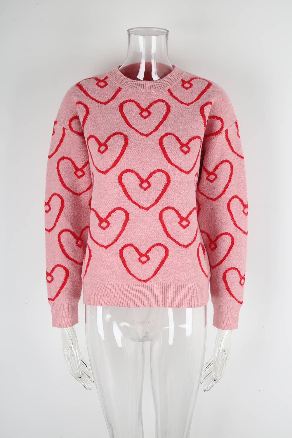 Round-neck heart-shaped color-blocking sweater