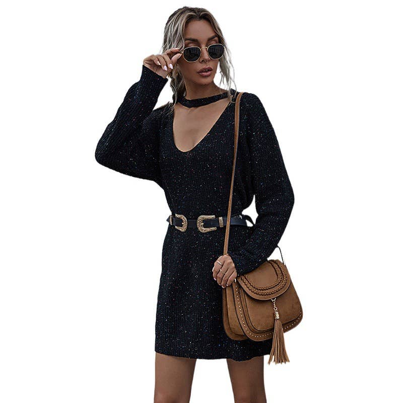 SOLID COLOR TEMPERAMENT LOOSE SWEATER DRESS