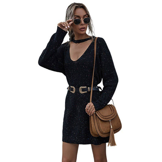 SOLID COLOR TEMPERAMENT LOOSE SWEATER DRESS