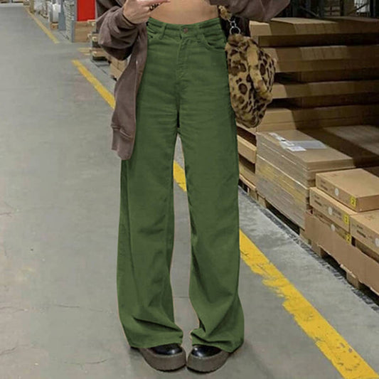 SOLID COLOR VINTAGE CORDUROY STRAIGHT LEG PANTS