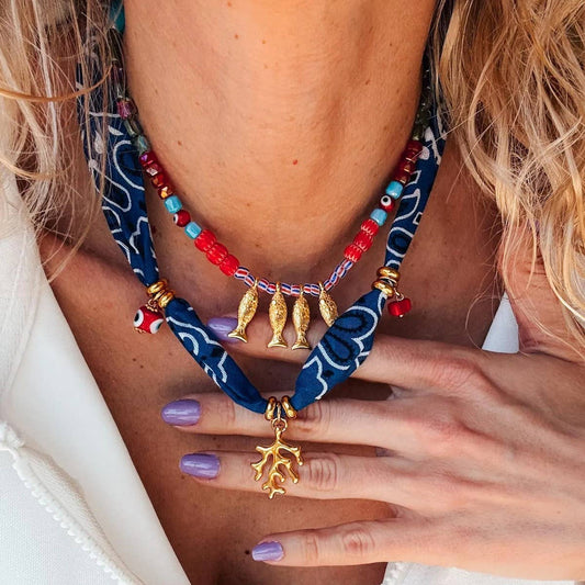 Colorful Dopamine Coral Fish Beaded Sweater Chain