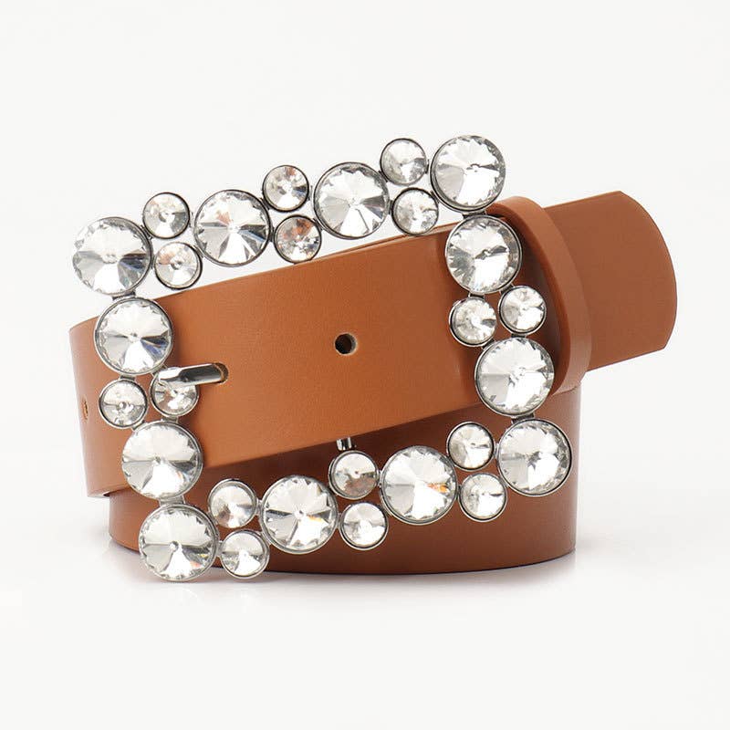 Square buttons and rhinestones fashionable belt