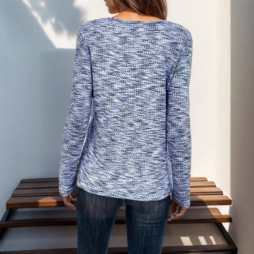 WOMEN'S LONG SLEEVE V-NECK SOLID COLOR T-SHIRT