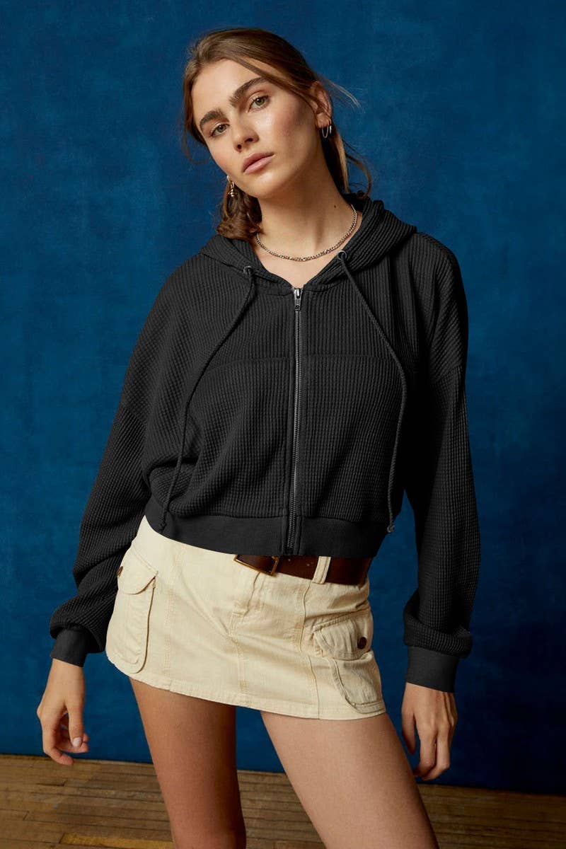 ZIPPER  CARDIGAN  LONG-SLEEVED FALLOW HOODIE_CWOHOL0508