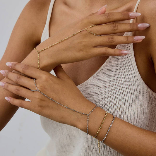 18K Gold Oval Bead Bracelet, Titanium Steel, Luxe_CWAJE4719