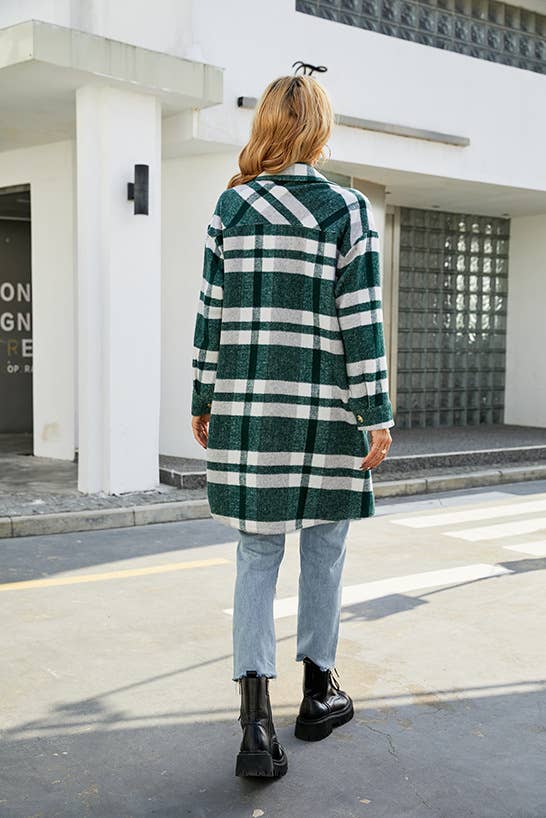 STYLE LAPEL PLAID WOOL SINGLE BREASTED LONG COAT