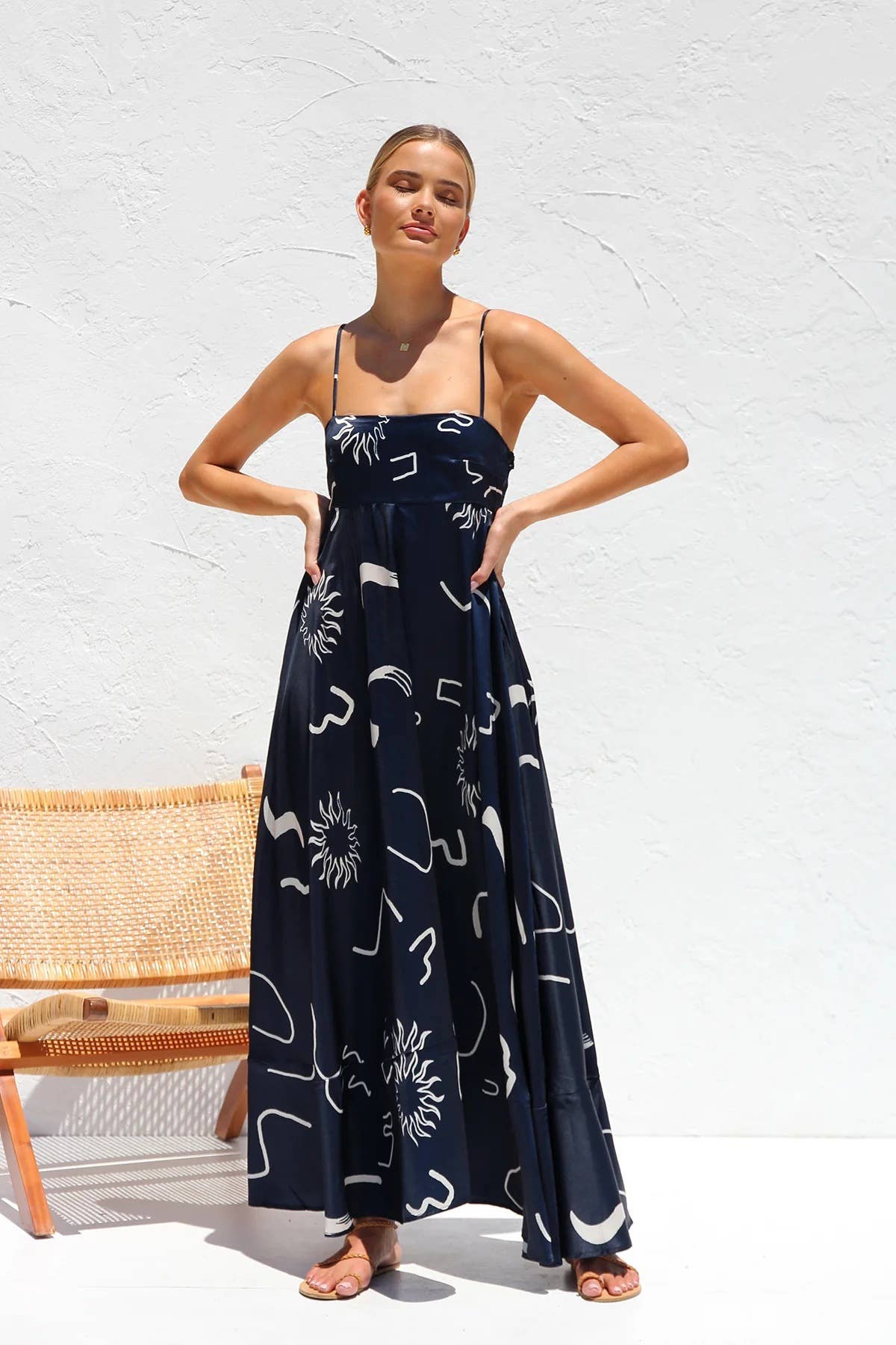 A fresh floral long high-cut halter dress