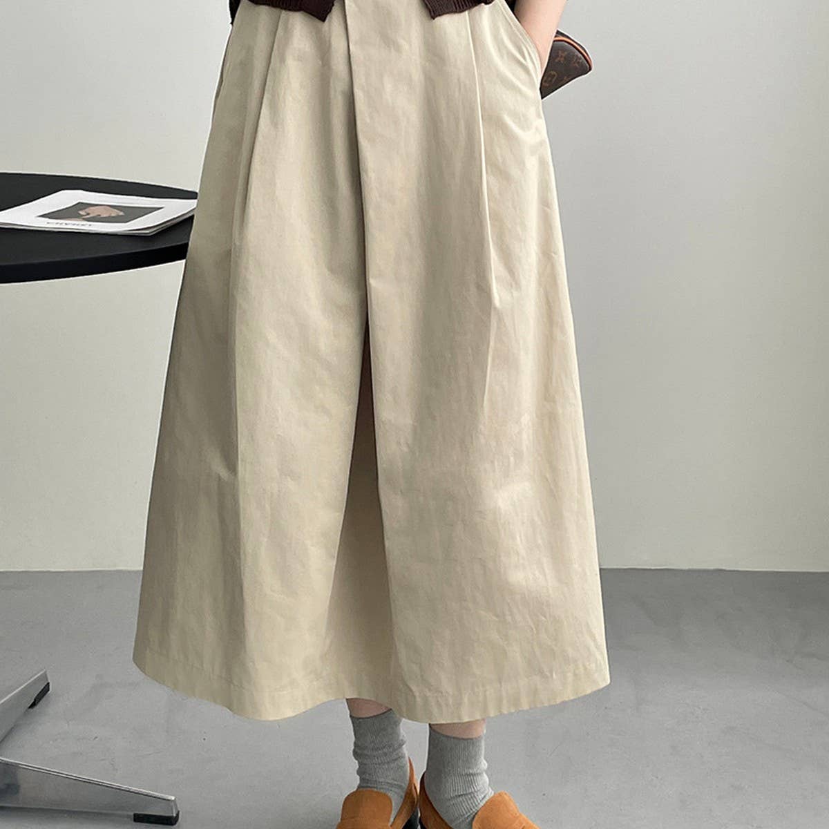 Design sense irregularly pleated A-line skirt