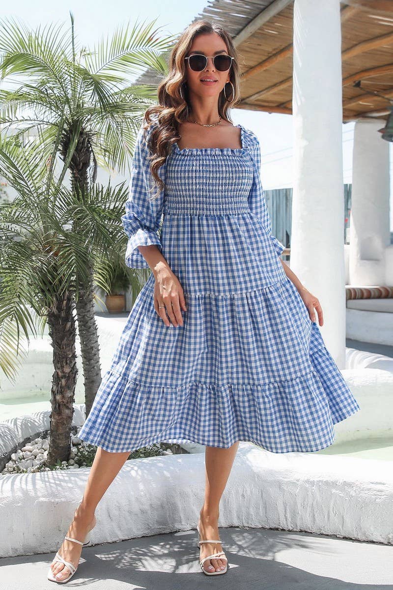 CWDTD0309_Short Sleeve Smocking Detailed Maxi Dress