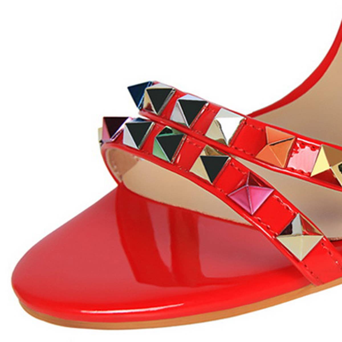 WOMEN STILETTO OPEN TOE STUDDED HIGH HEELS