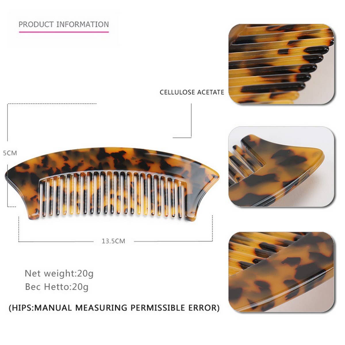 ACETATE SHEET SEMI-CIRCULAR 4MM ANTI-TANGLE COMB_CWAHA4183