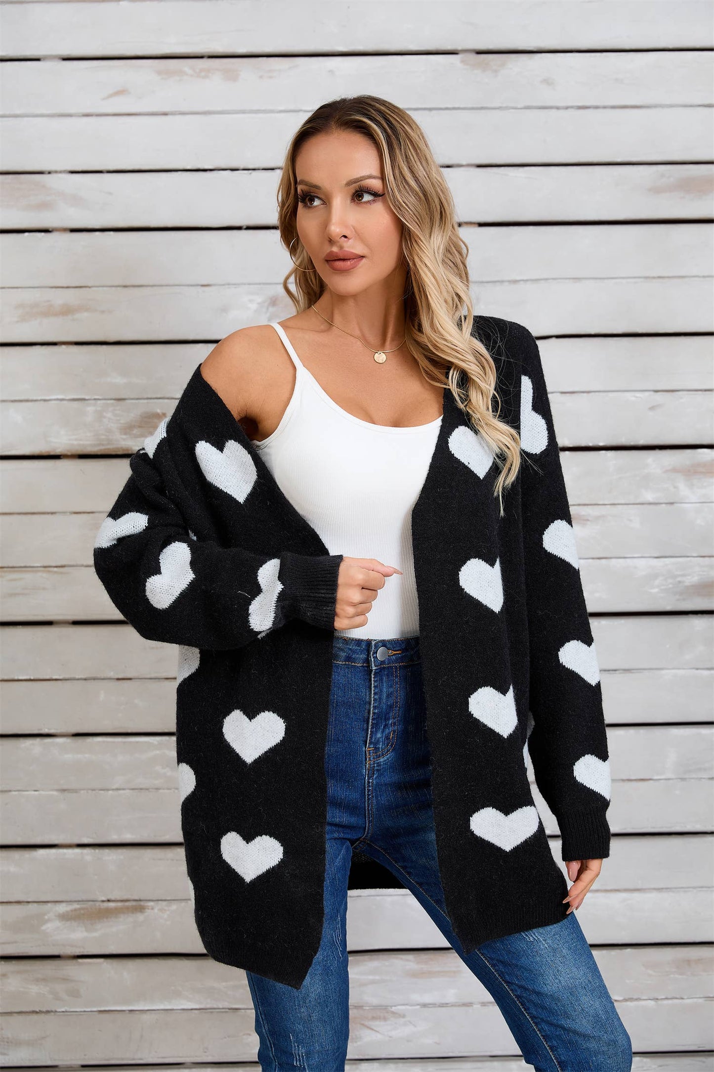 VALENTINE'S DAY COLOR CONTRAST LOVE CARDIGAN