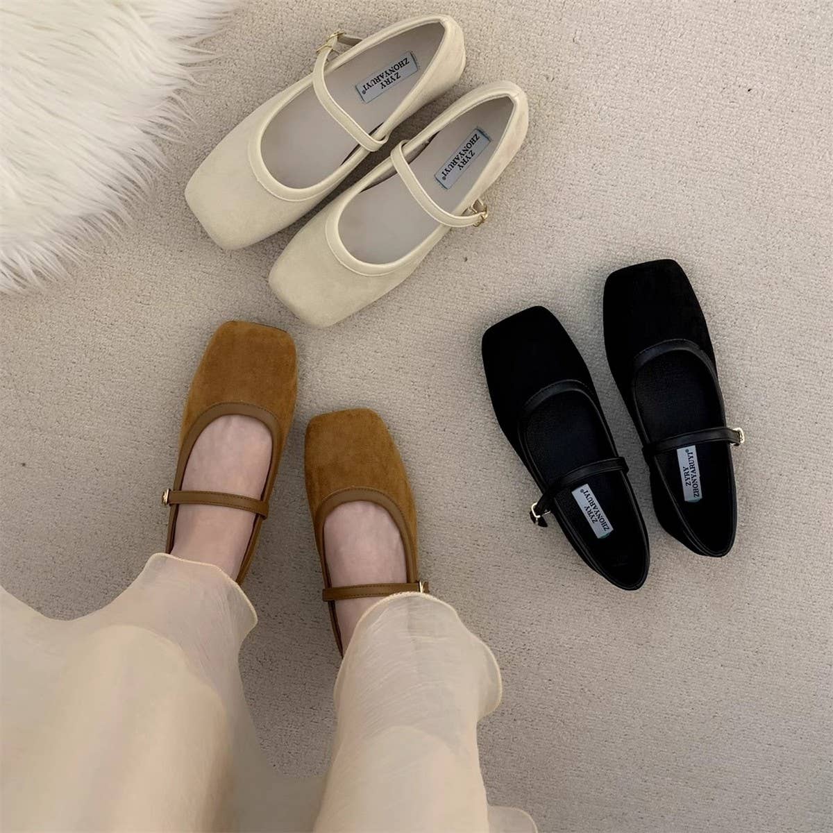 Retro Suede Mary Janes with Low Block Heels_CWSHF0169