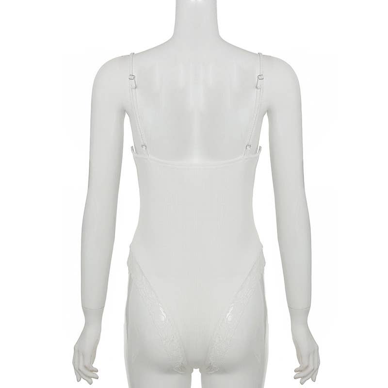 Lace patchwork bust solid color strap jumpsuit