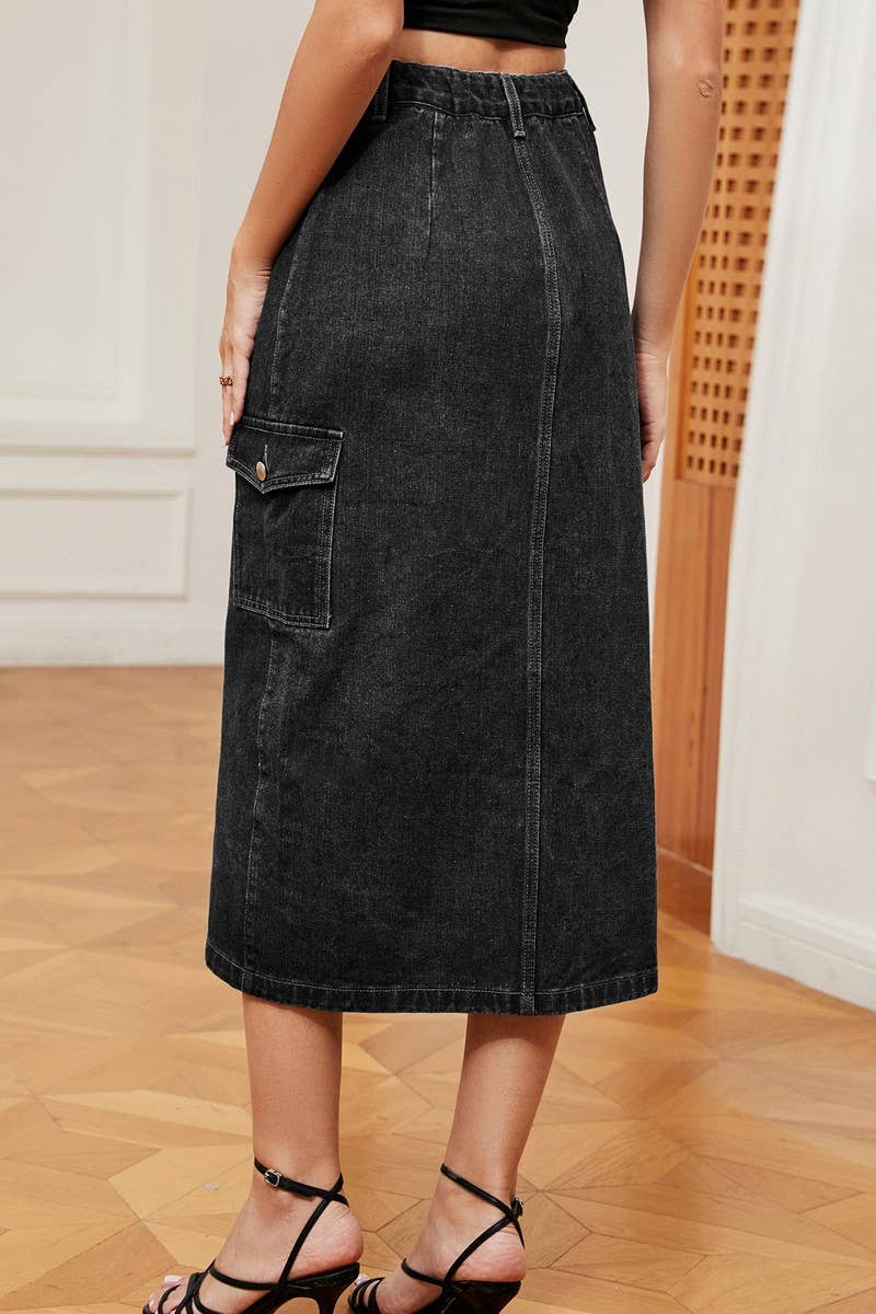 SEMI ELASTIC DENIM CARGO SKIRT_CWJSK0053
