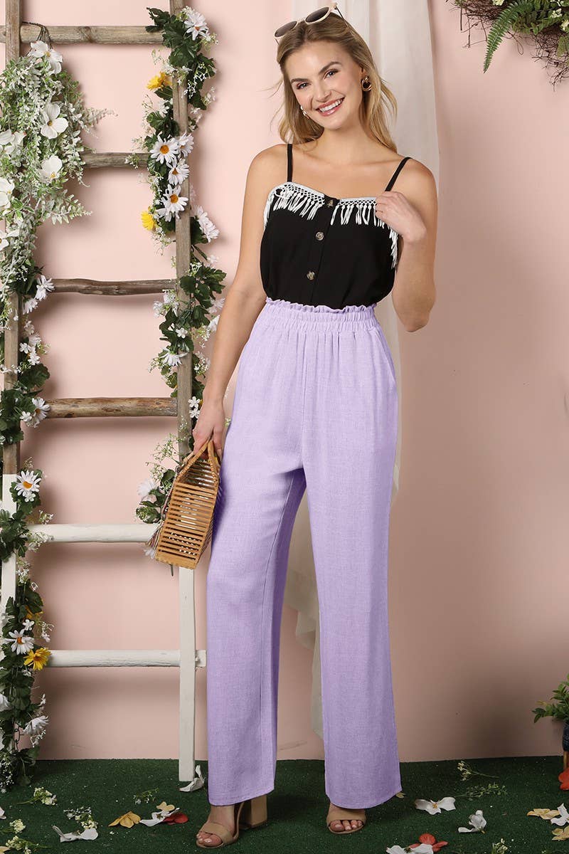 CWBLP428_EASY PULL ON COTTON LINEN PANTS WITH SIDE POCKET