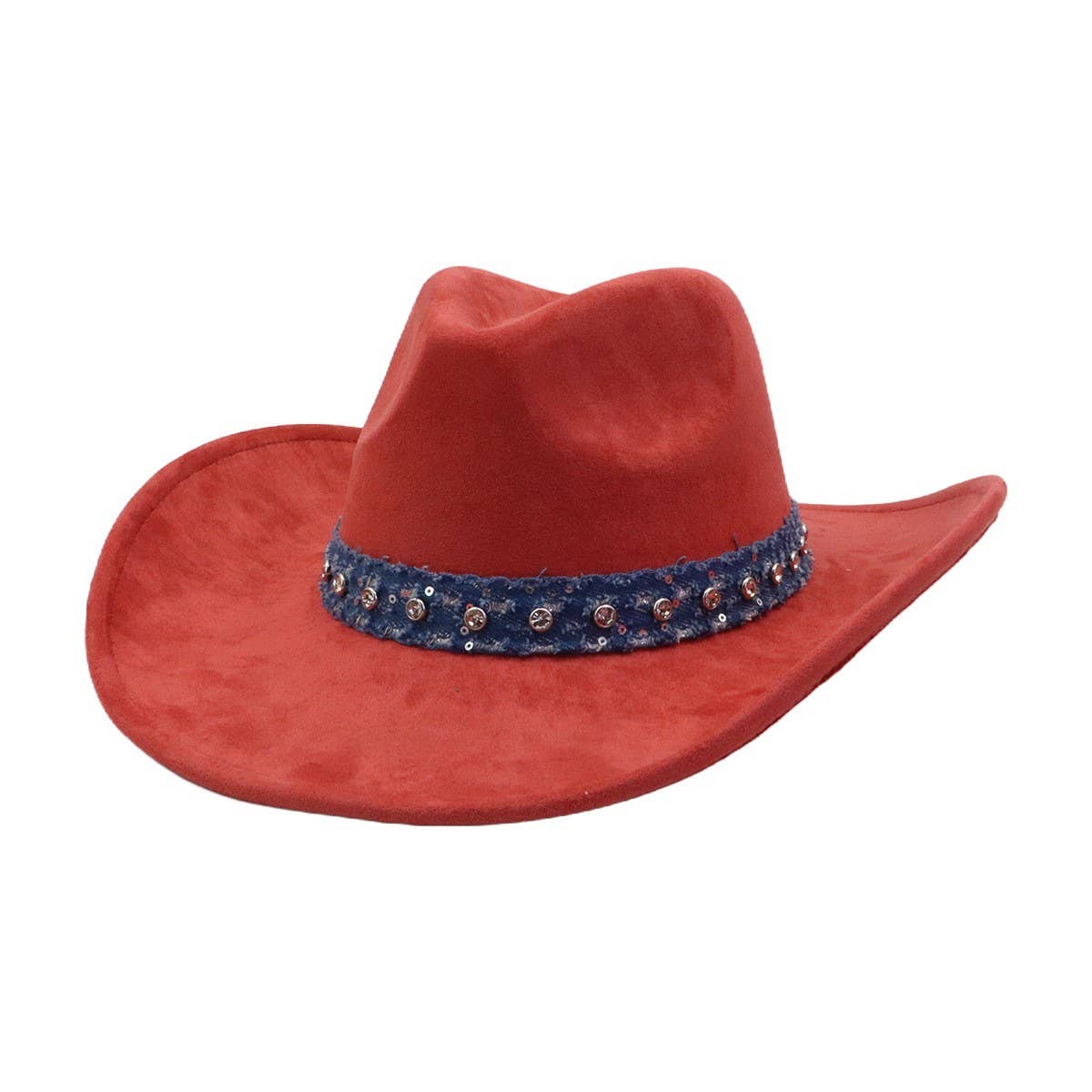 Unisex Suede Cowboy Hat with Leather Belt Detail_CWAH04494
