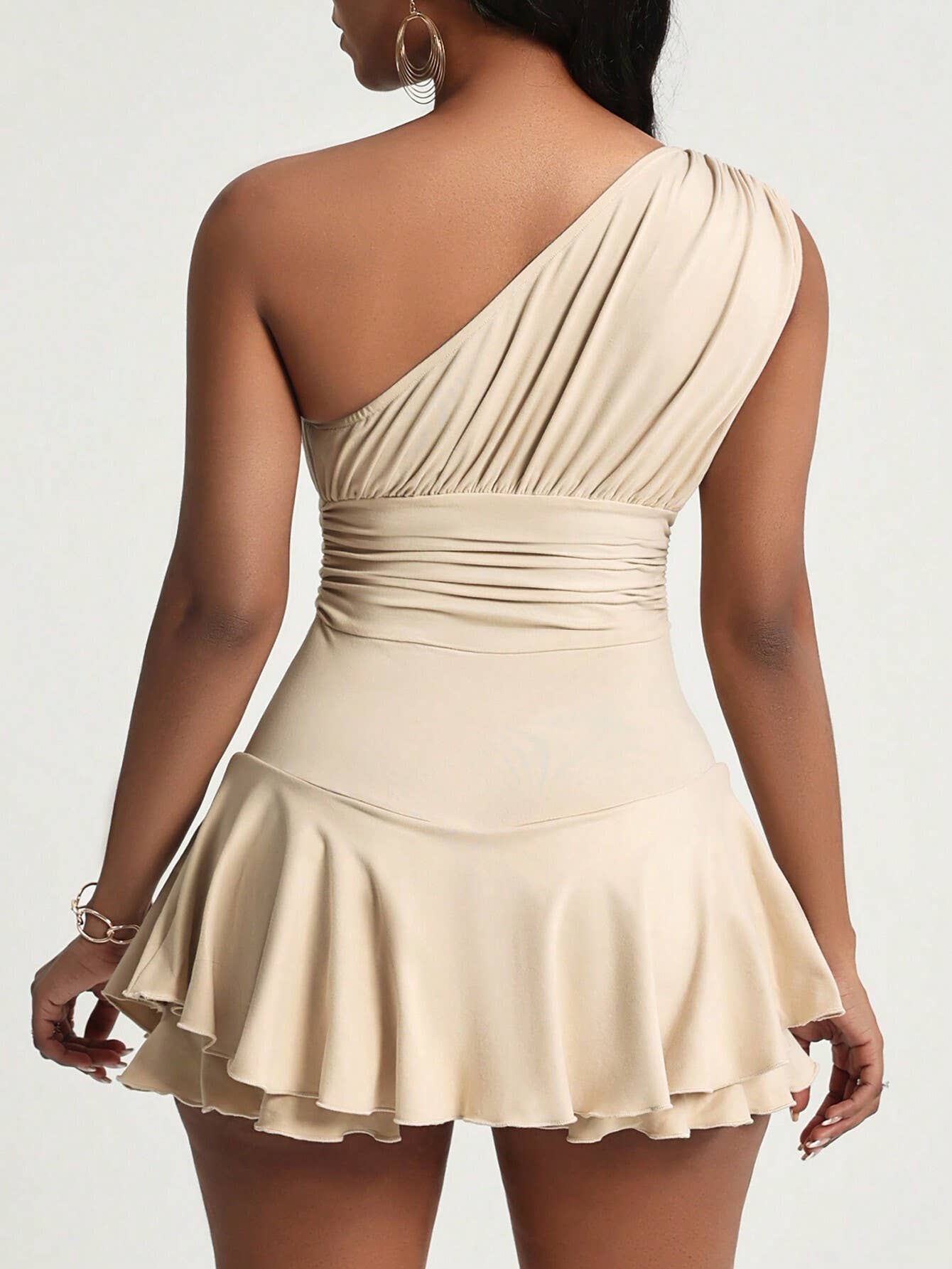 Elegant intellectual sloping neck dress