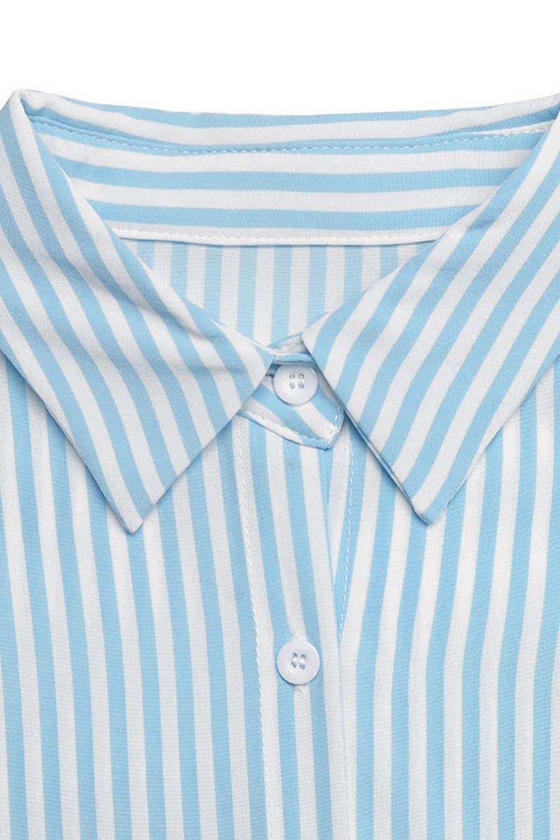 CWDMD5784_STRIPED PUFF SLEEVE COLLAR SUMMER MAXI DRESS