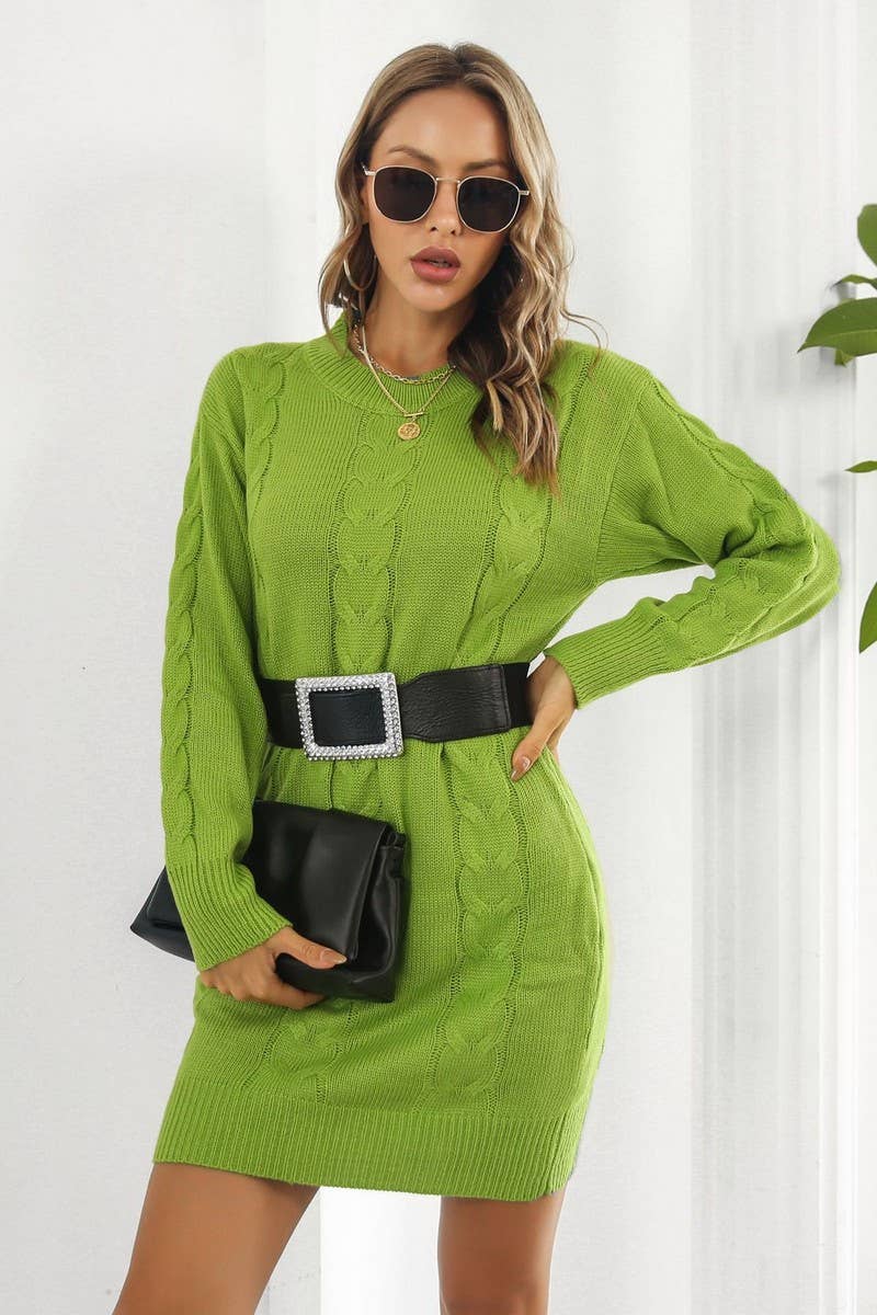 CWDSD7335_CASUAL LOOSE CABLE KNITTED LONG SLEEVE DRESS