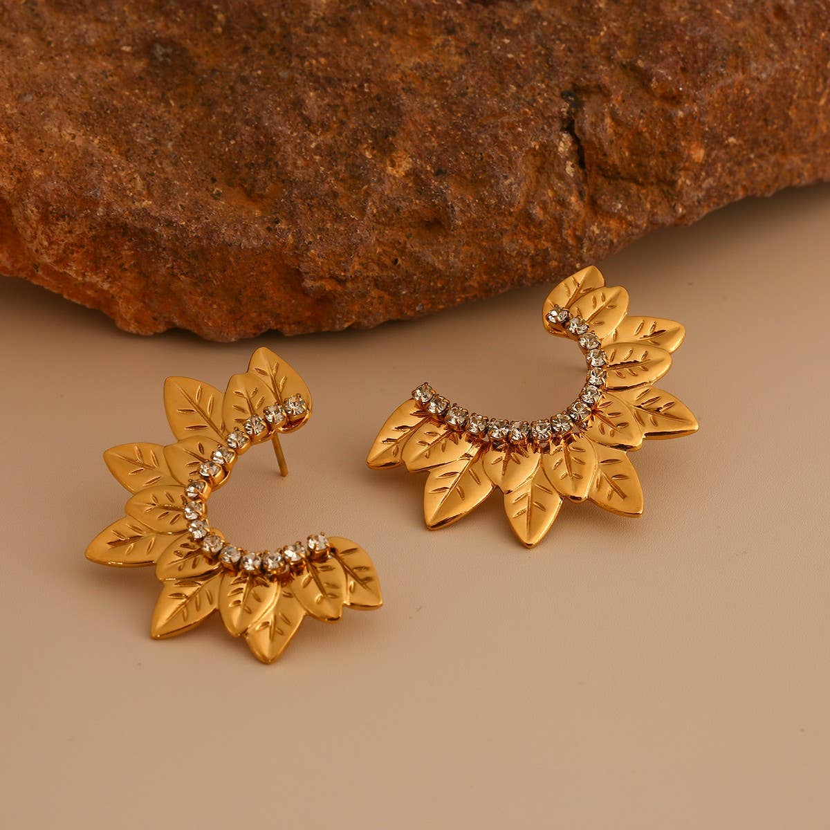 Original Design Stainless Steel Zircon Leaf Earring_CWMM8900