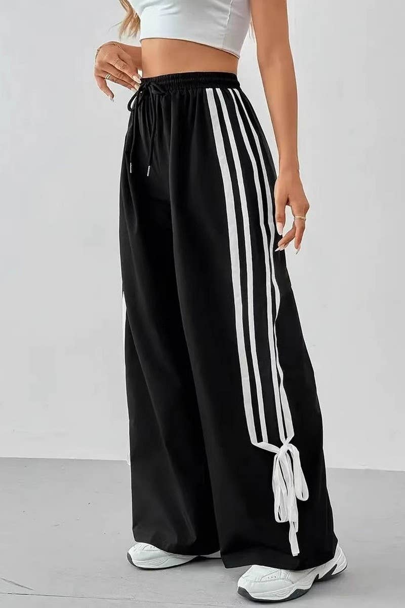 CWBLP2090_COLORBLOCK ELASTIC WAIST WIDE LEG PANTS