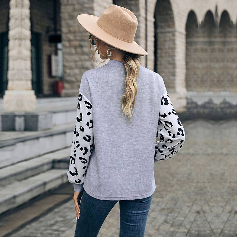 LEOPARD PRINT PATCHWORK CASUAL HOLLOW KNIT