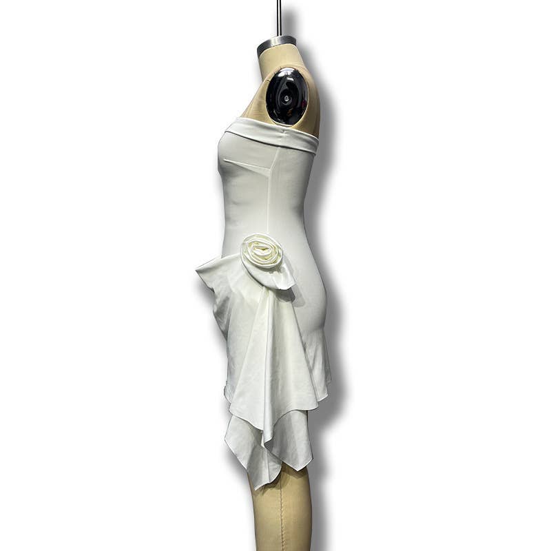 Strapless slimming stylish short 3d floral dress