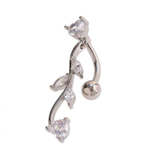 Leaf Heart Tassel Navel Ring Stainless Steel Bar_CWMM9385