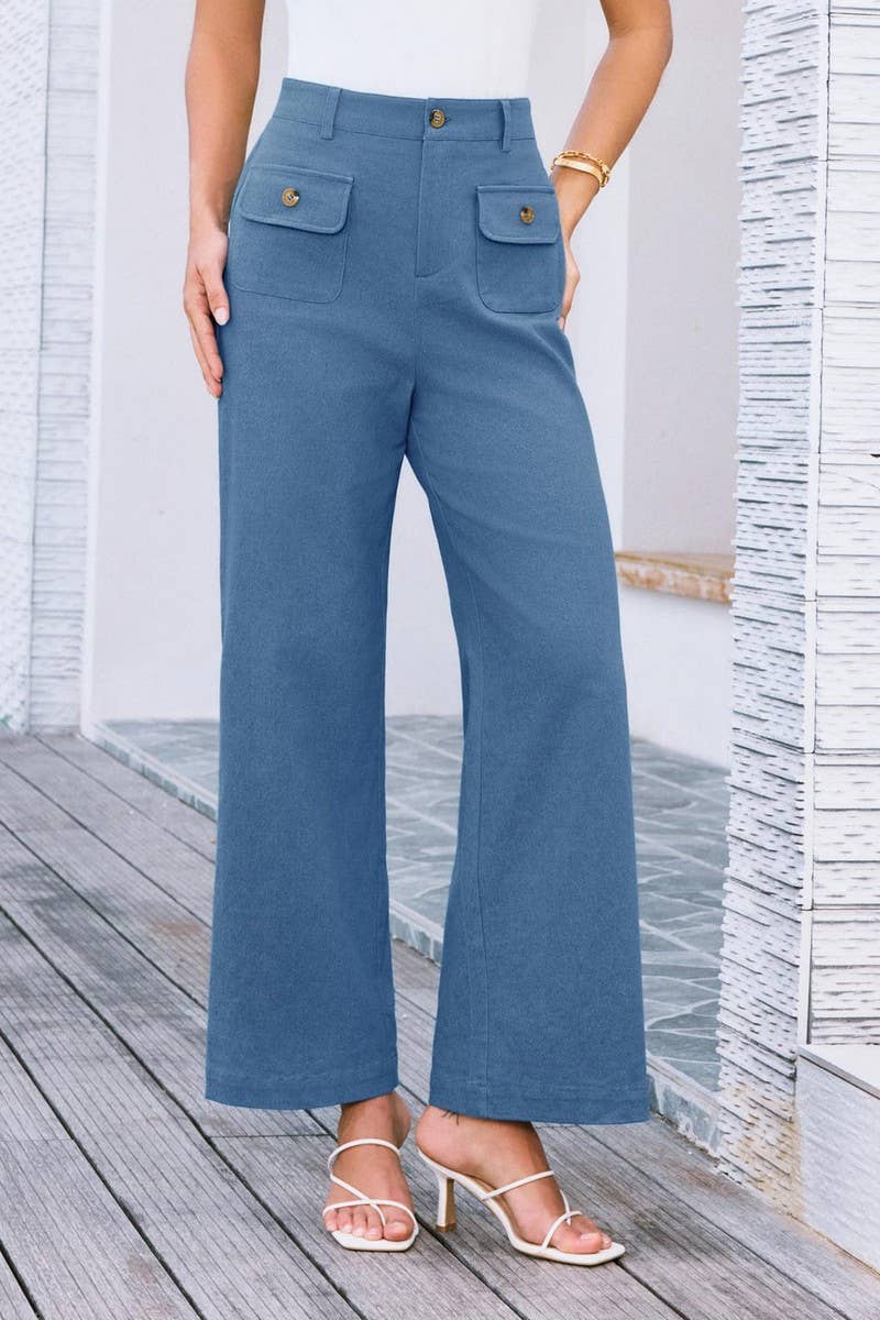 CWBLP1852_SOLID COLOR HIGH WAIST POCKET WIDE LEG TROUSERS