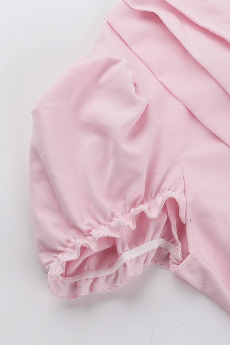 CWDSD6732_TEMPERAMENT PUFF SLEEVE WAIST V-NECK SEXY DRESS