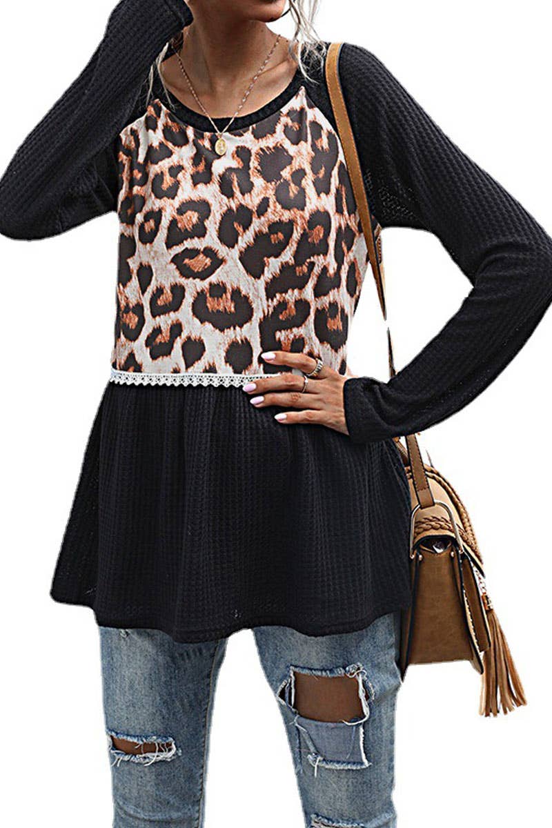 Casual leopard print patchwork T-shirt_cwtbll1763