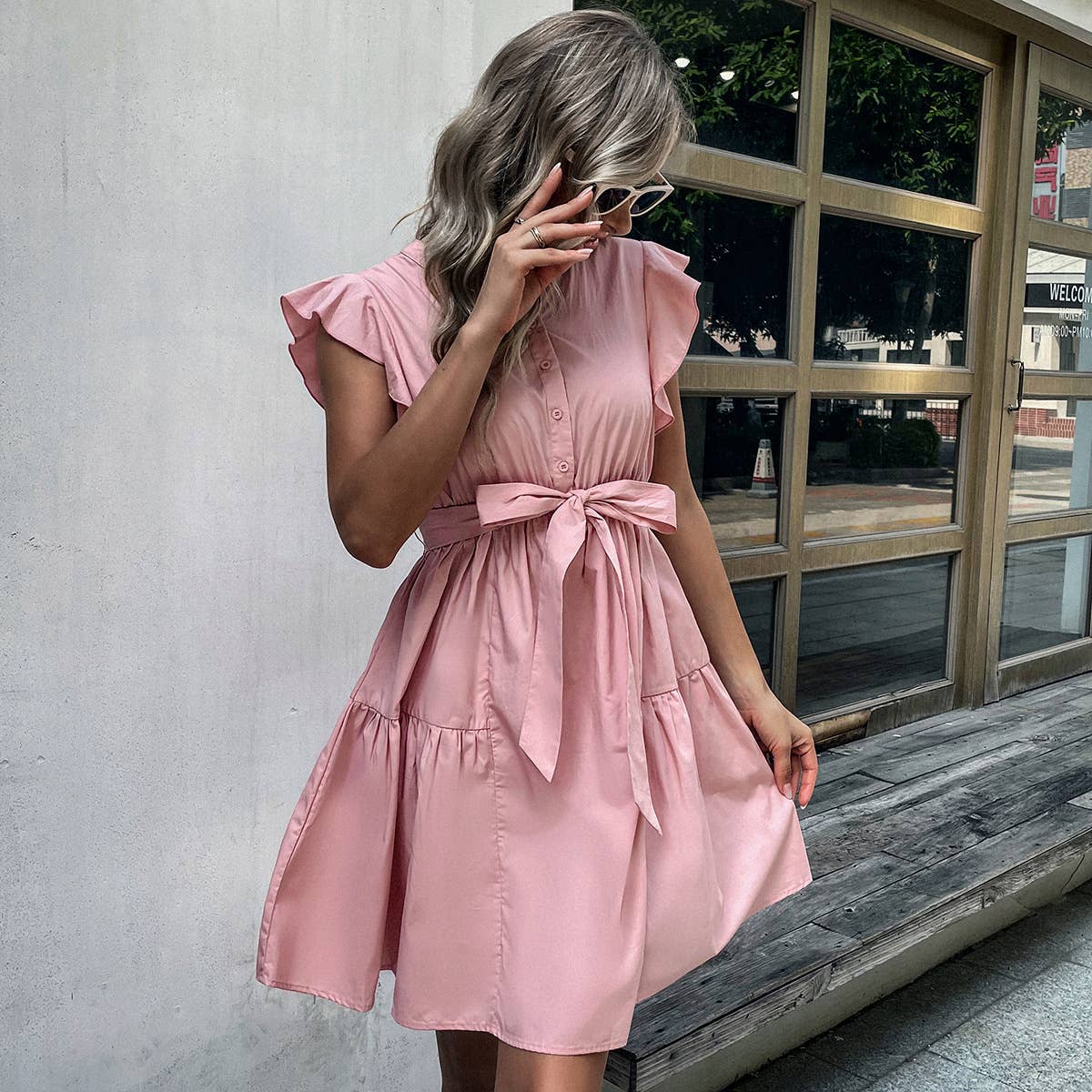 Ruffled flappy sleeves loose and casual dress