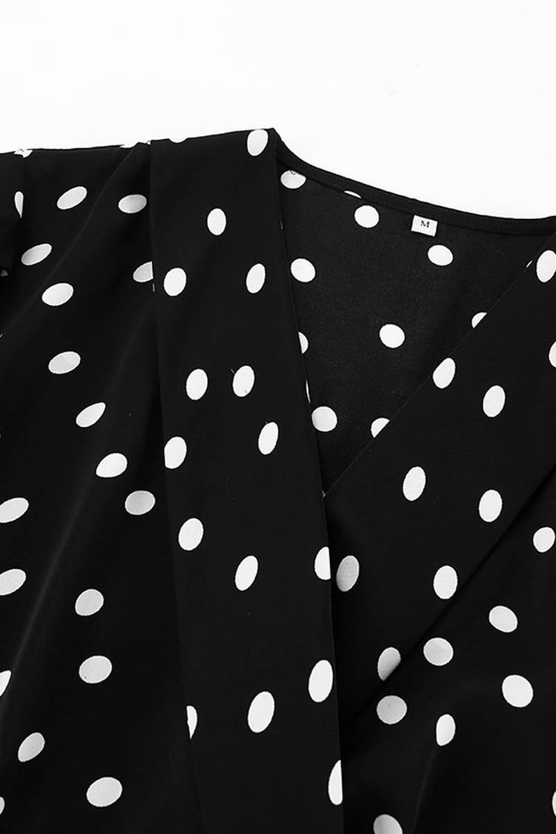 CWDSD6750_POLKA DOT PRINT TIE LONG SLEEVE FITTED DRESS