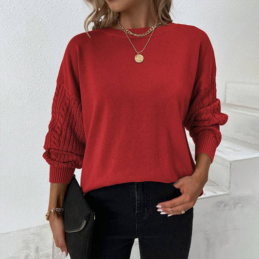 SOLID COLOR ROUND NECK LANTERN SLEEVE SWEATER