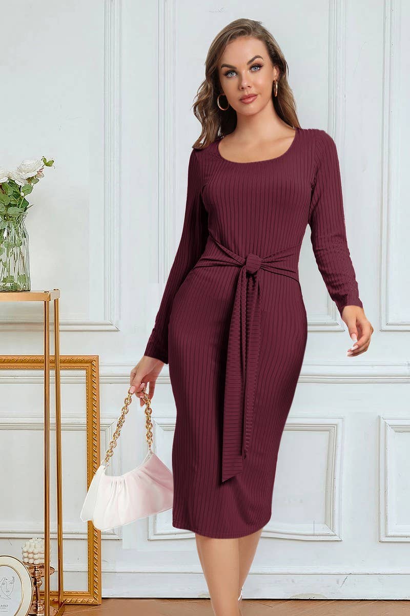 CWDMD4728_SOLID COLOR STRAPPY SLIT MID-LENGTH DRESS