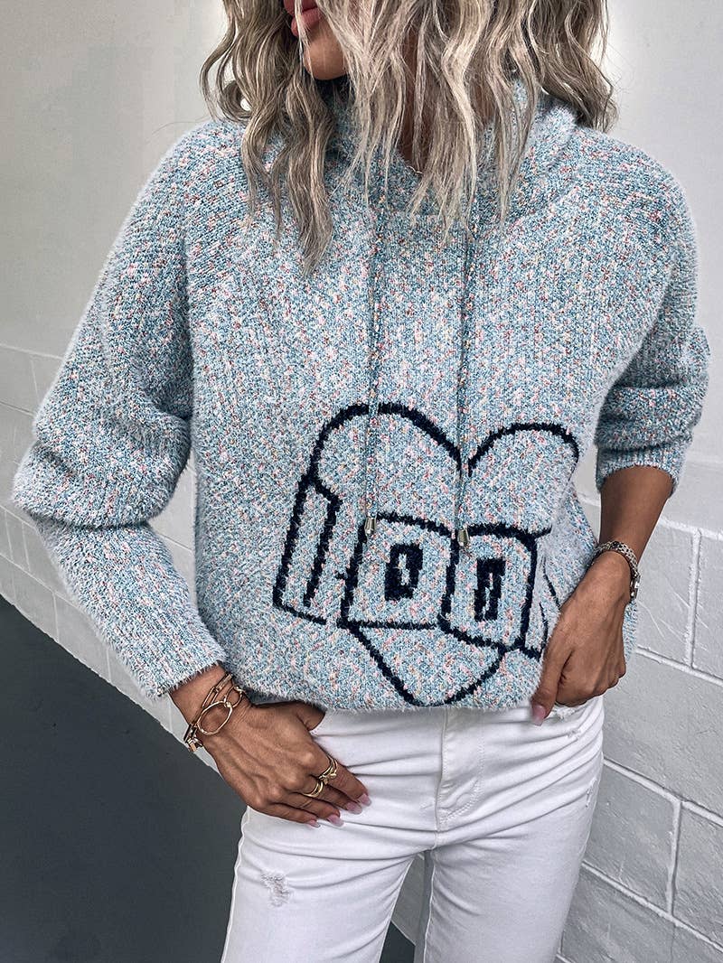 Hooded drawstring female pullover sweater