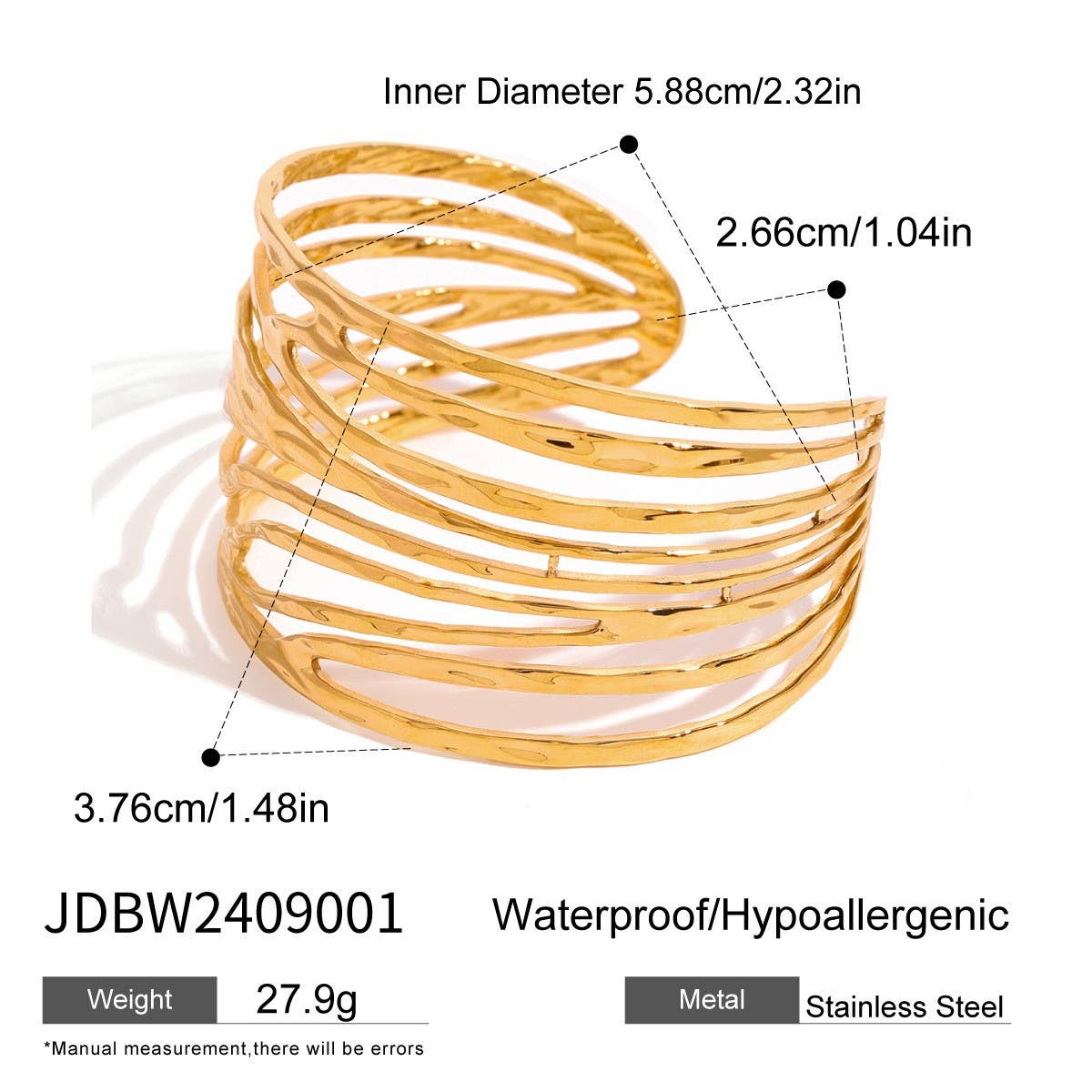 18K Gold Hollow Line Cuff, Fade-Resistant Steel_CWAJE4660