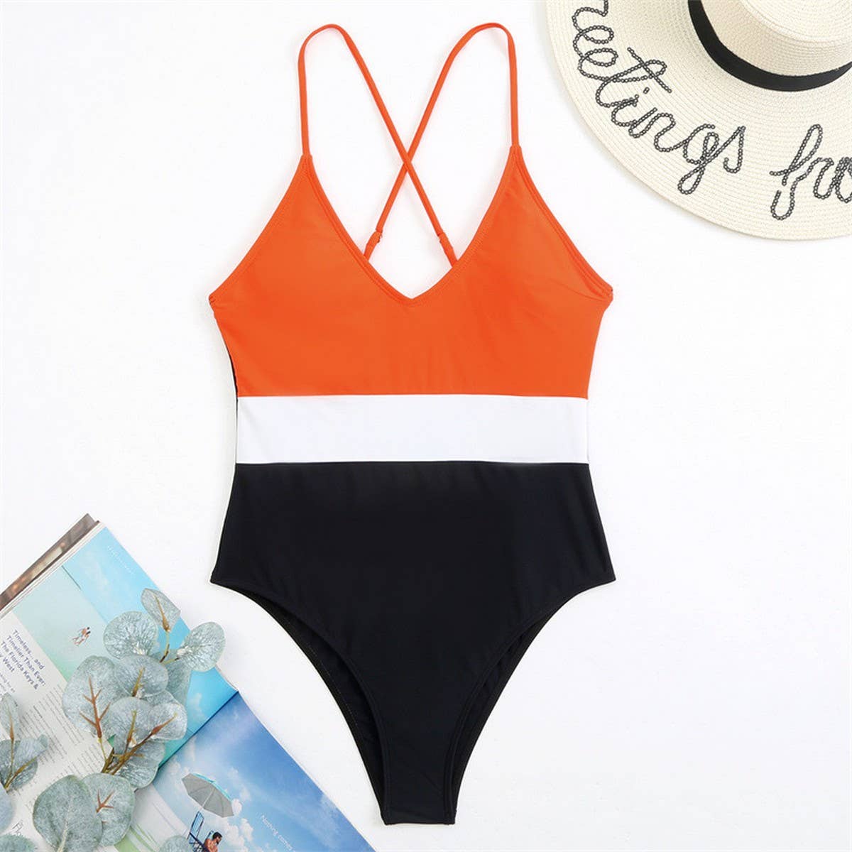 SEXY COLOR-BLOCK QUICK-DRYING ONE-PIECE SWIMSUIT